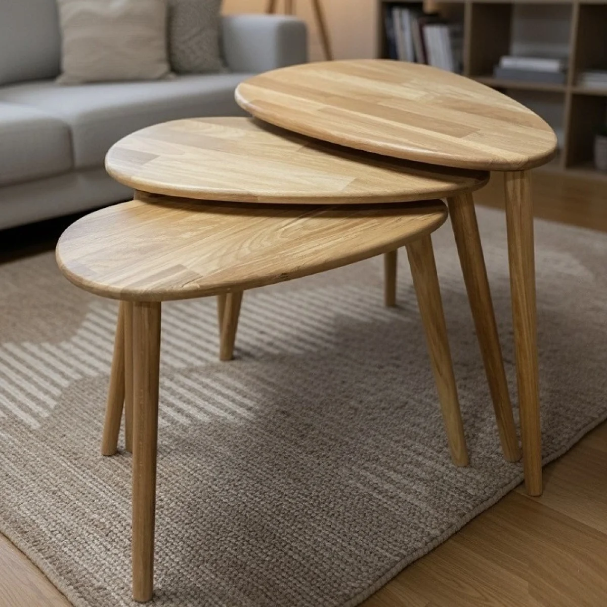 Bemerg Luna 3 Lü Zigon Sehpa Masif Kayın Ahşap Nordic Series