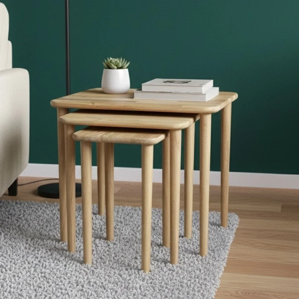 Bemerg Nova 3 Lü Zigon Sehpa Masif Kayın Ahşap Nordic Series