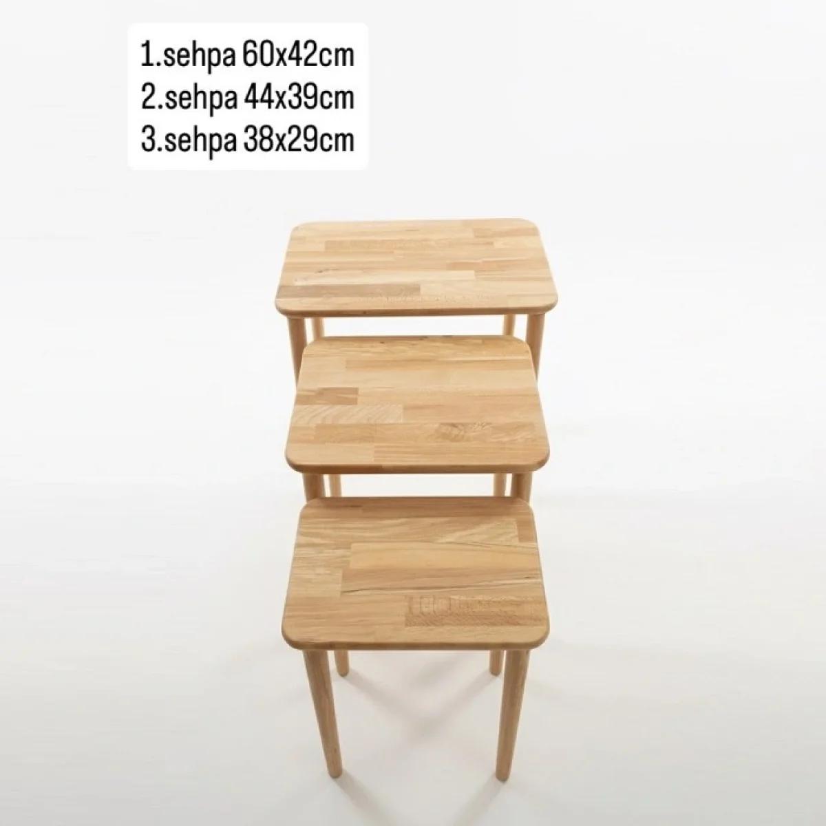 Bemerg Nova 3 Lü Zigon Sehpa Masif Kayın Ahşap Nordic Series