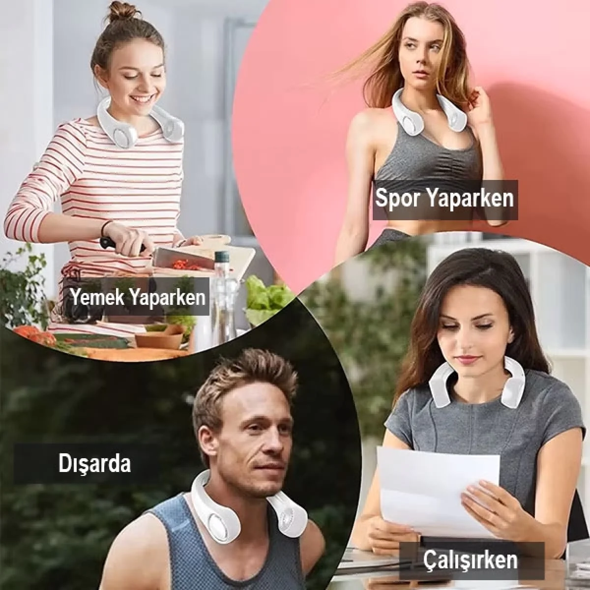 Boyun Askılı Şarjlı Fan Vantilatör Serinletici Beyaz
