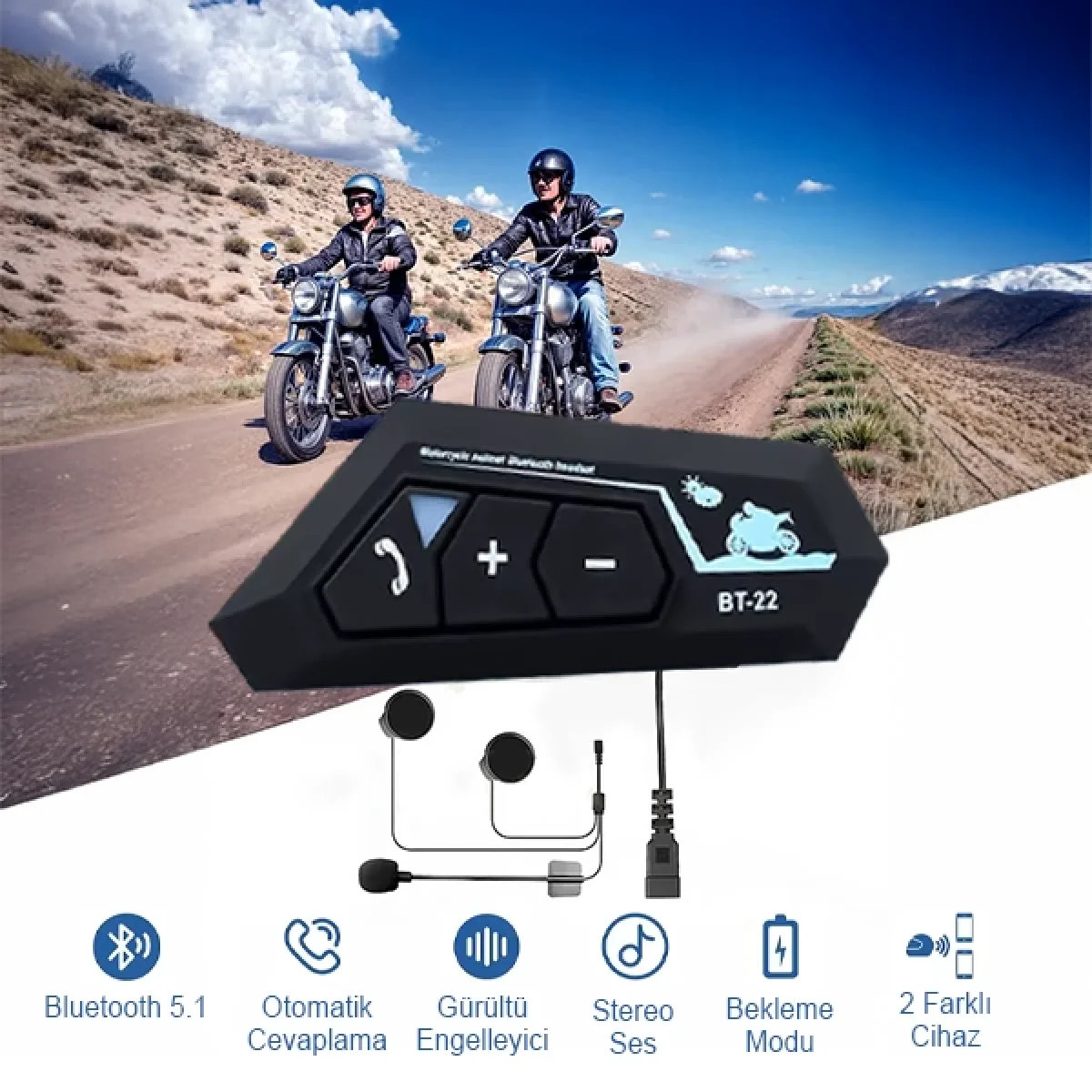 BT22 Motosiklet Kask Kulaklık Intercom Motorsiklet Kulaklığı 5.0 Bluetooth