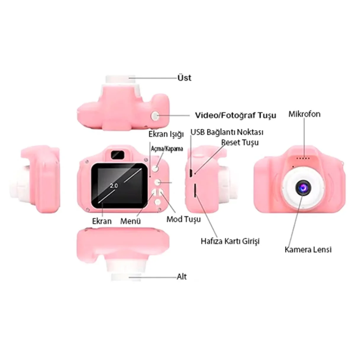 Cmr9 Çocuk Fotoğraf Makinesi 1080p Hd Pembe