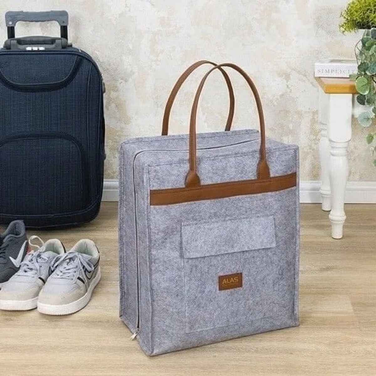 Derili Bavul İçi ve Üstü Seyehat Çantası Gri