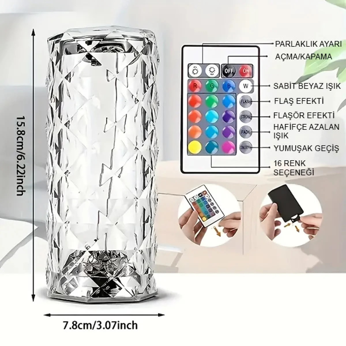 Dokunmatik Kristal Led Rgb Masa Lambası Şarjlı Uzaktan Kumandalı Dekorasyon Lambası