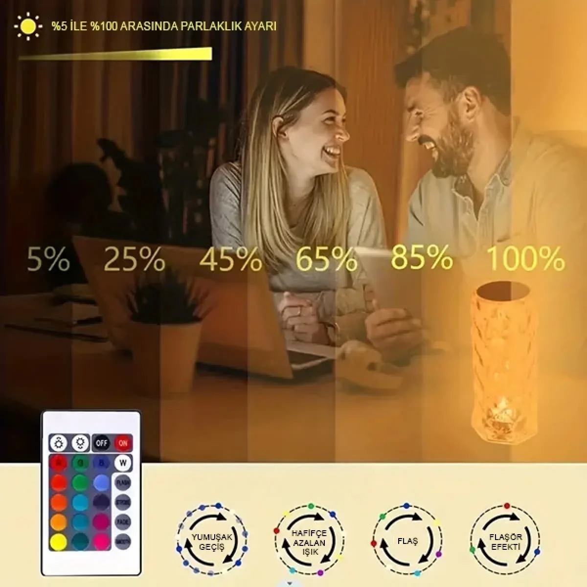 Dokunmatik Kristal Led Rgb Masa Lambası Şarjlı Uzaktan Kumandalı Dekorasyon Lambası