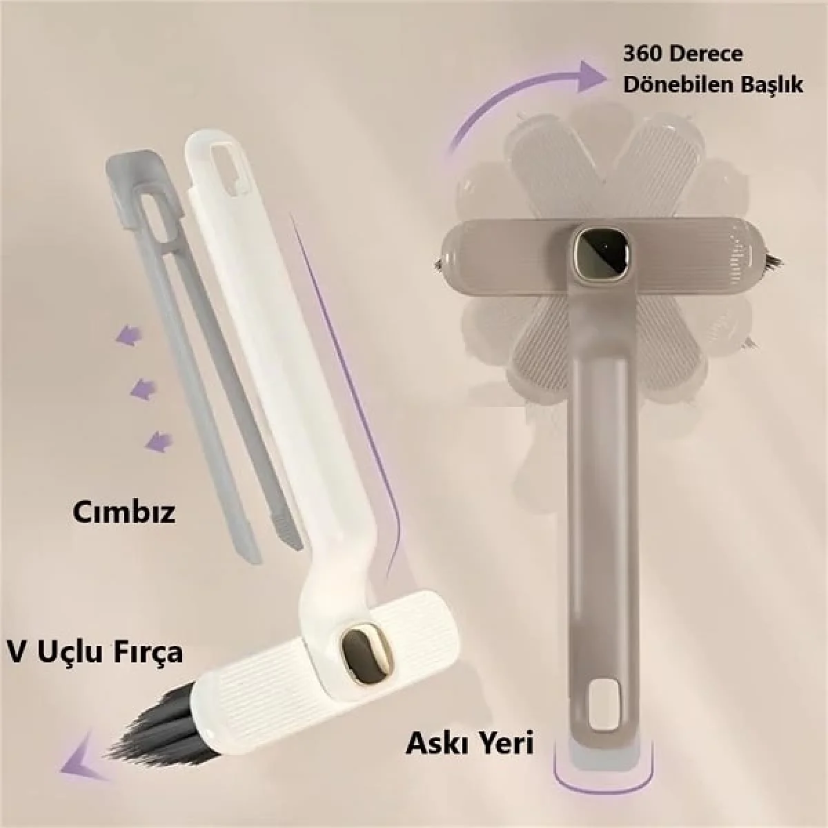 Döner Başlıklı Köşe Temizlik Fırçası V Uçlu