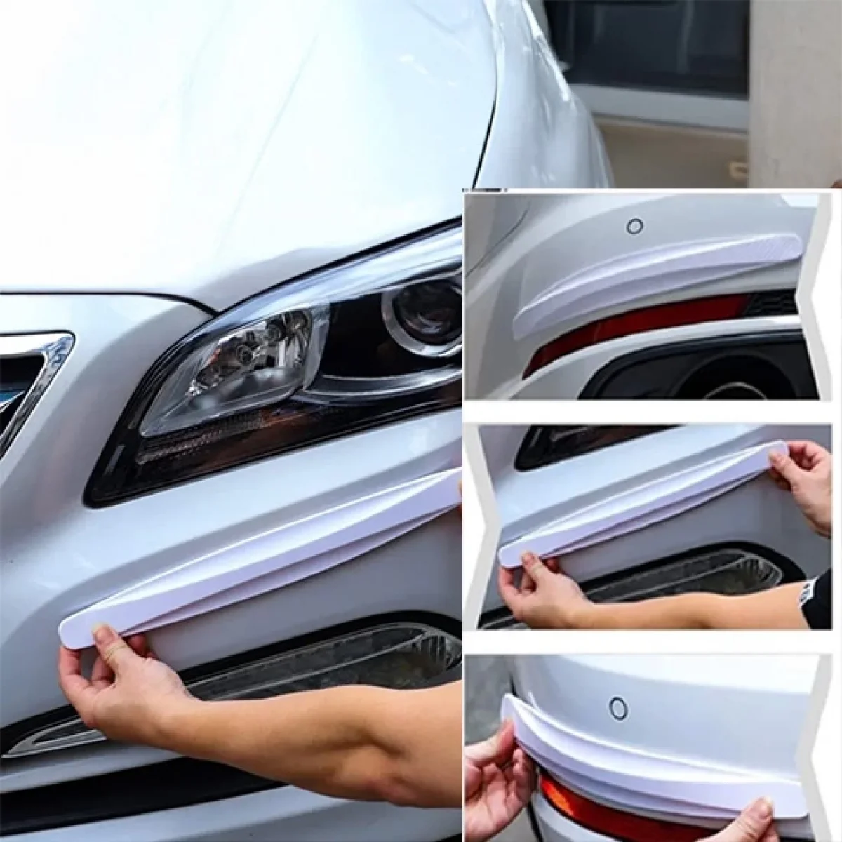 Esnek Araba Tampon Koruyucu Karbon Desenli Beyaz