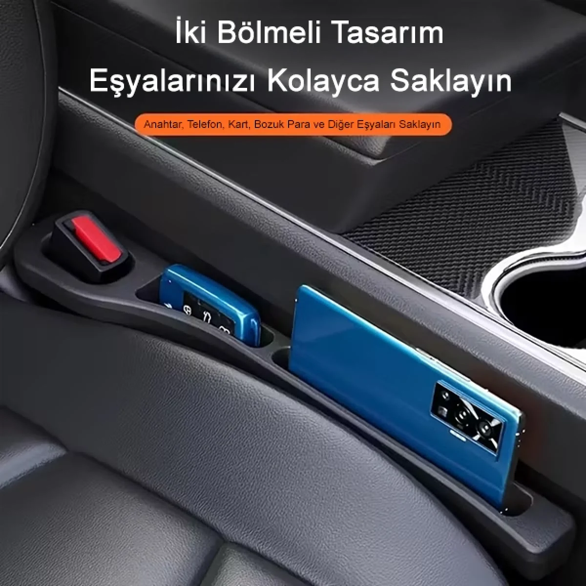 Esnek Telefon Cüzdan Anahtar Para Düşme Engelleyici Araç Koltuk Arası Düzenleyici Siyah