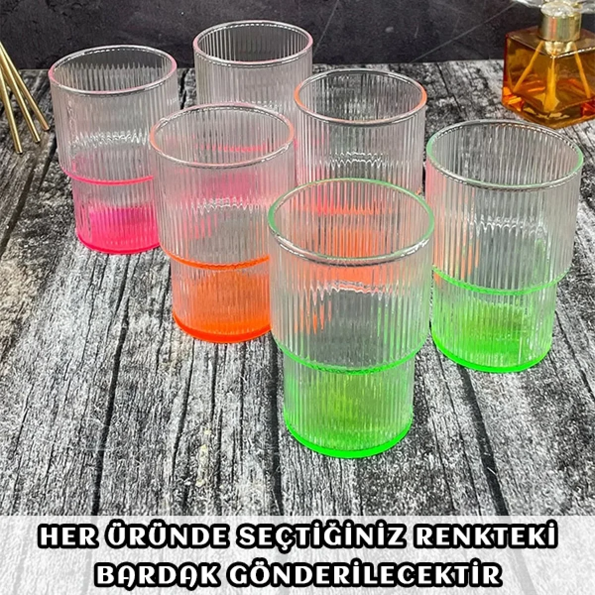 Fosforlu Renkli Origami Stil Cam Bardak Turuncu