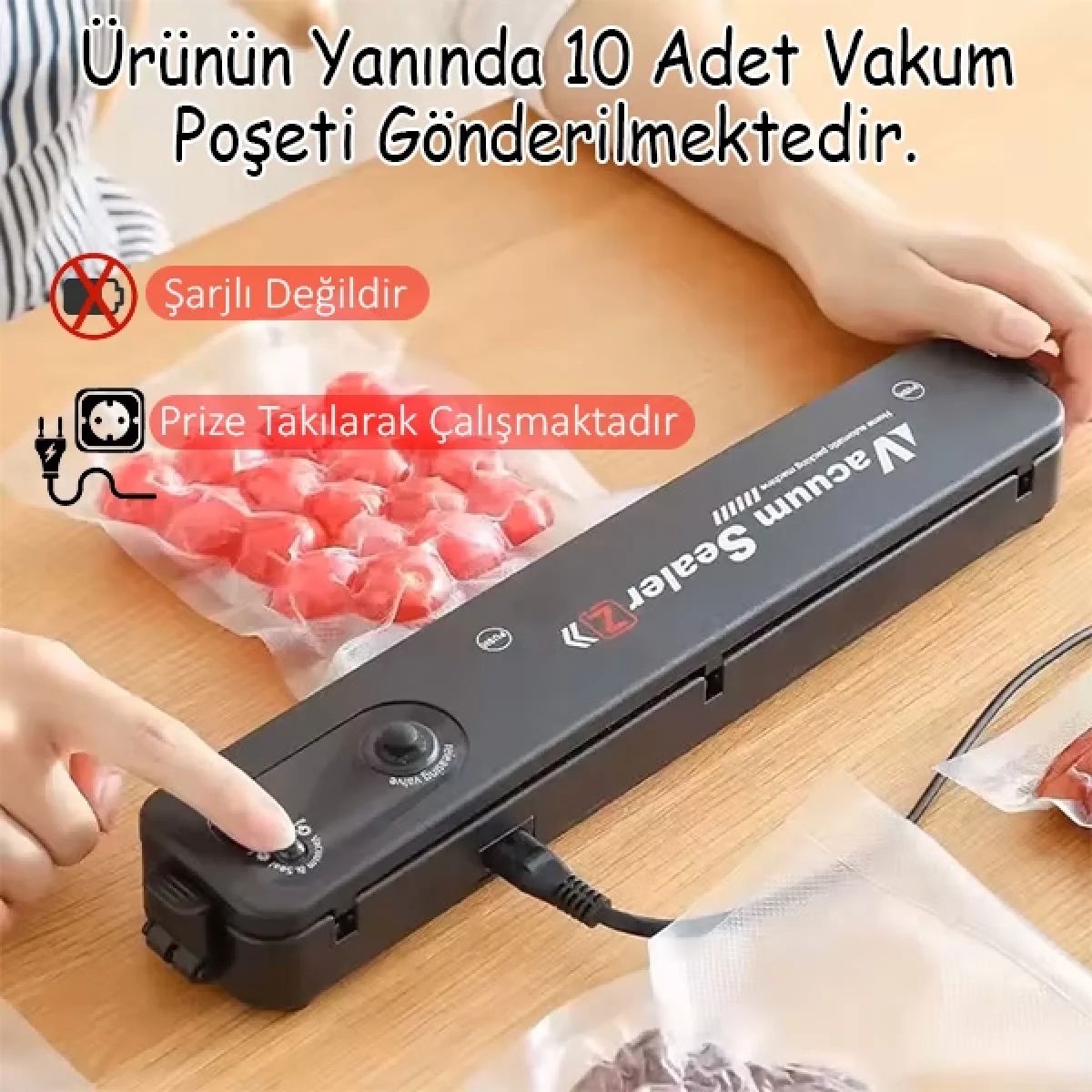 Gıda Paketleme Vakum Makinesi ve 10 Adet Vakum Poşeti Torbası