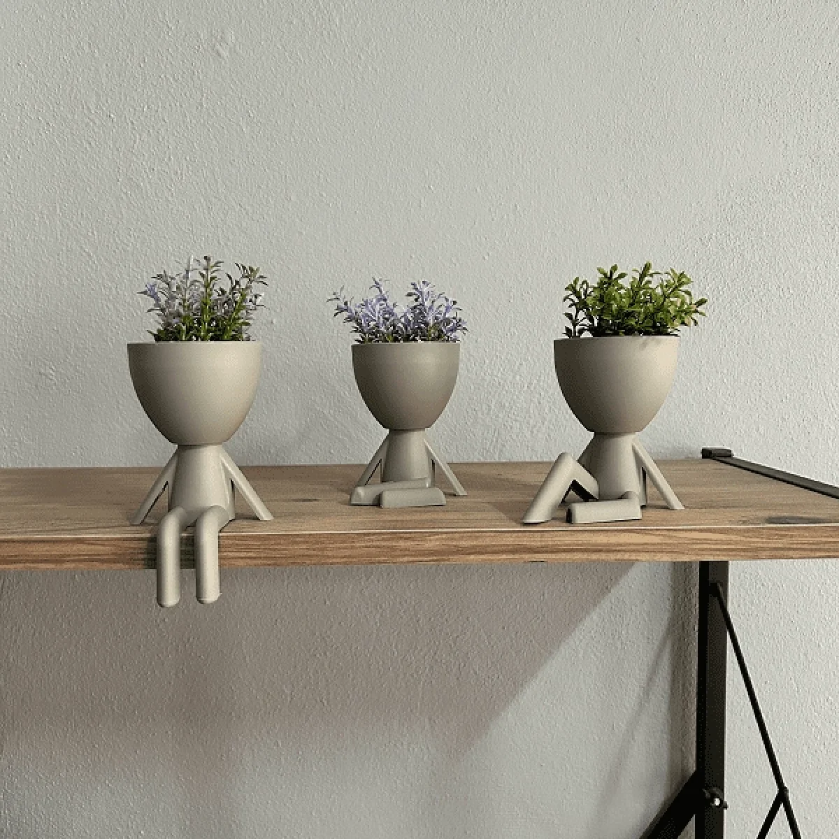 Gri Dekoratif İnsan Şekilli Figür Saksı 3 Lü