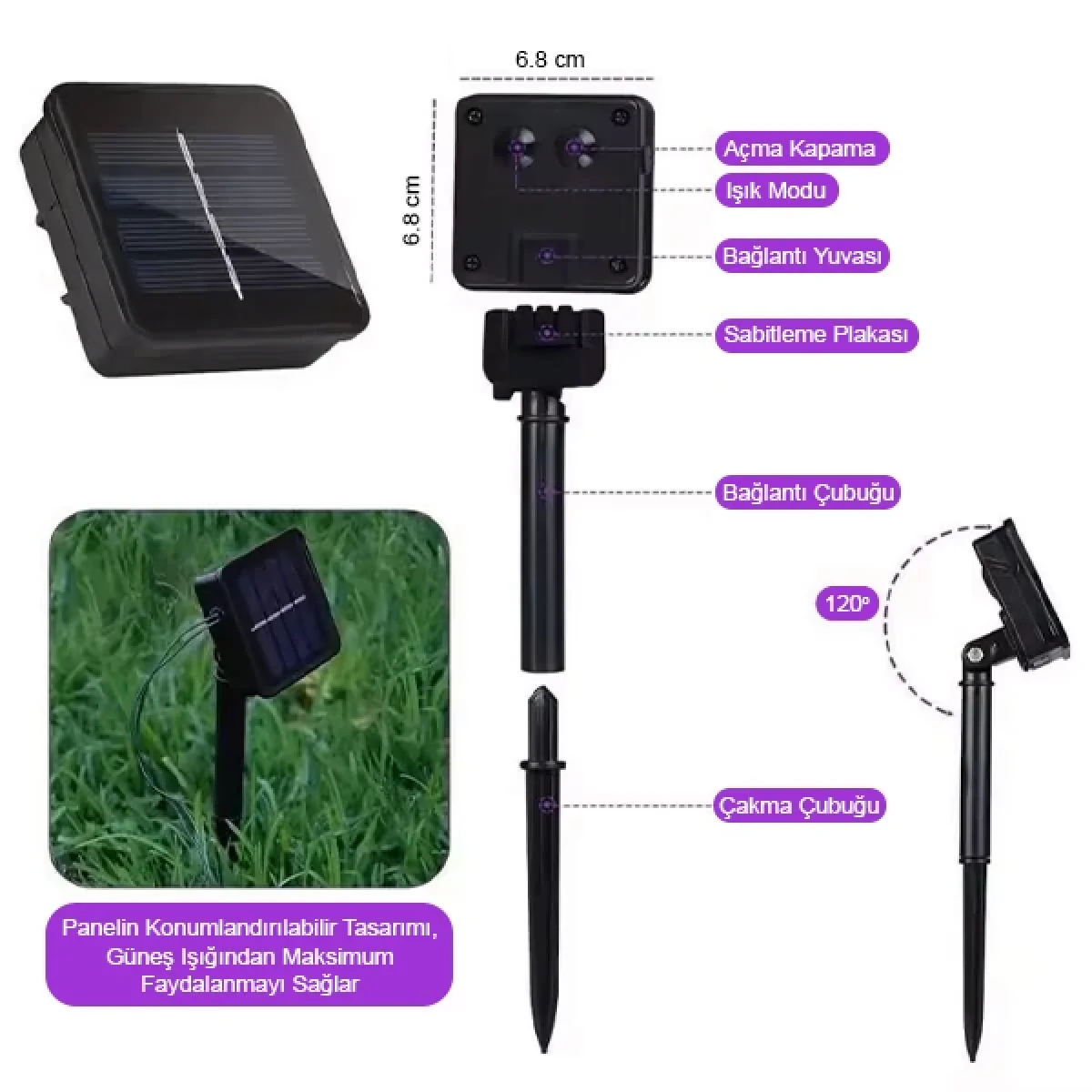 Güneş Enerjili Solar Çiçekli Dekoratif Gün Işığı 30 Led Bahçe Lambası 3 Metre