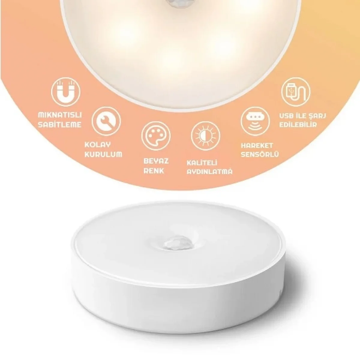 Hareket Sensörlü Usb Şarjlı Beyaz Led Işık Lamba