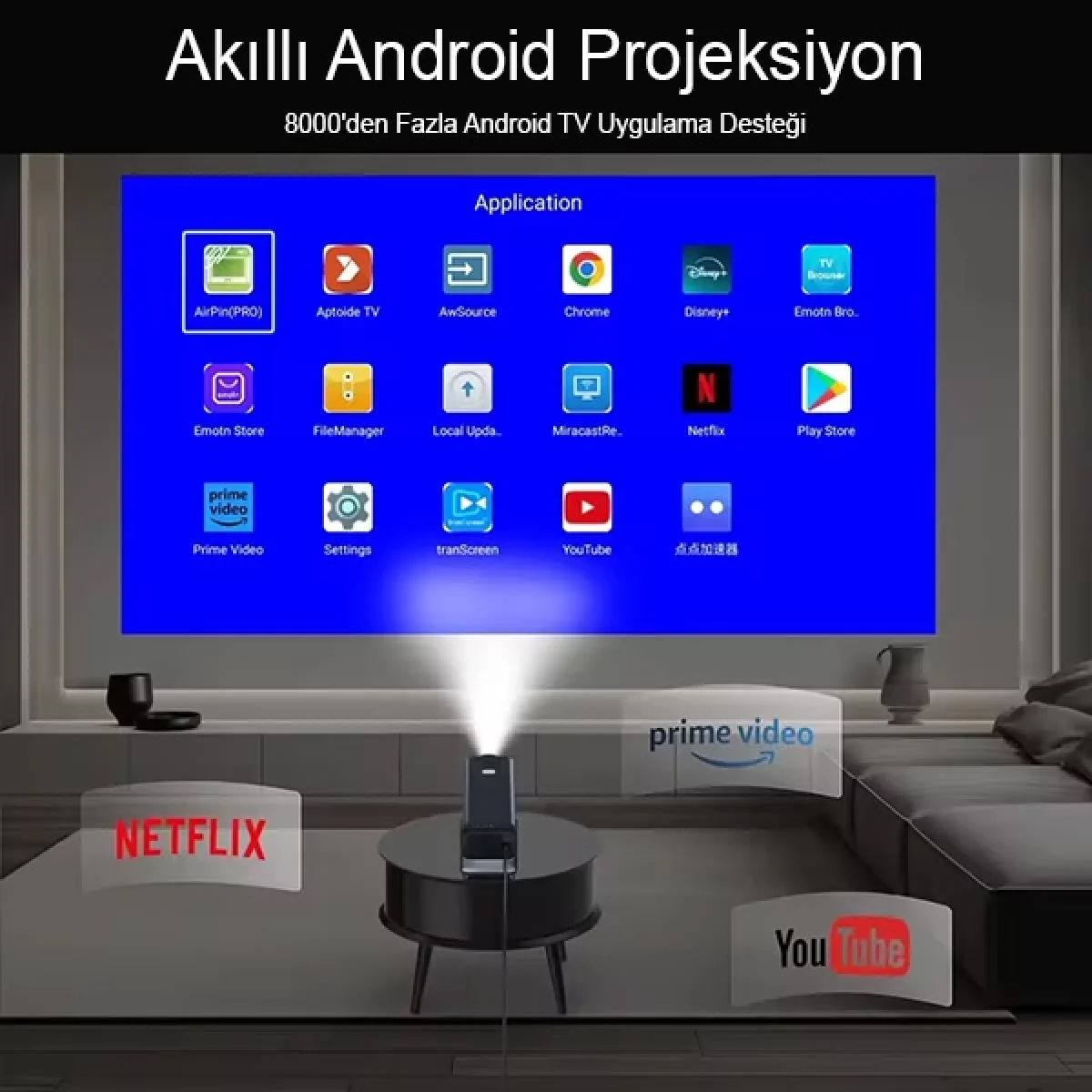 Hy320 Siyah Taşınabilir Sinema Projektörü 4K 1080p Bluetooth Android Projeksiyon