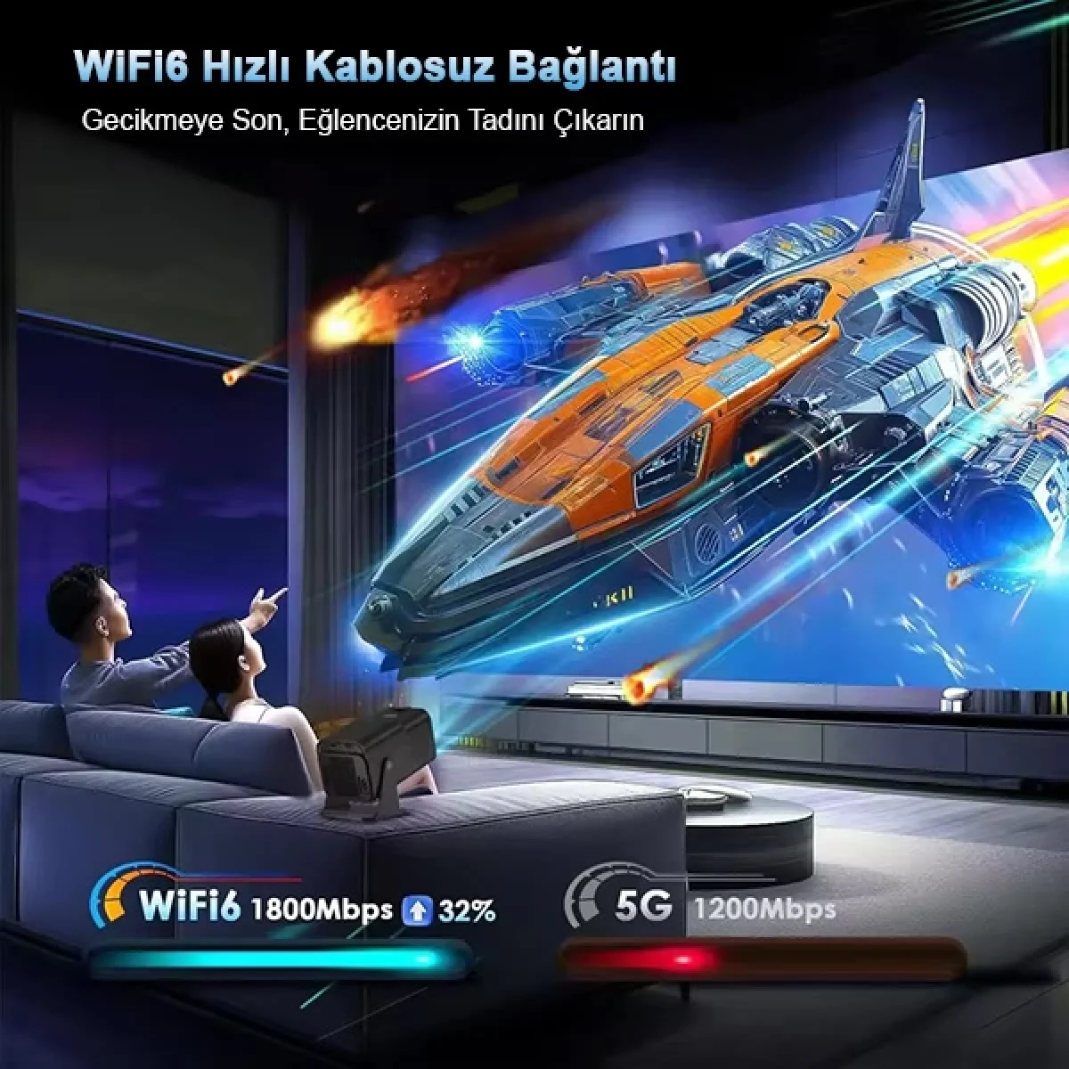 Hy320 Siyah Taşınabilir Sinema Projektörü 4K 1080p Bluetooth Android Projeksiyon
