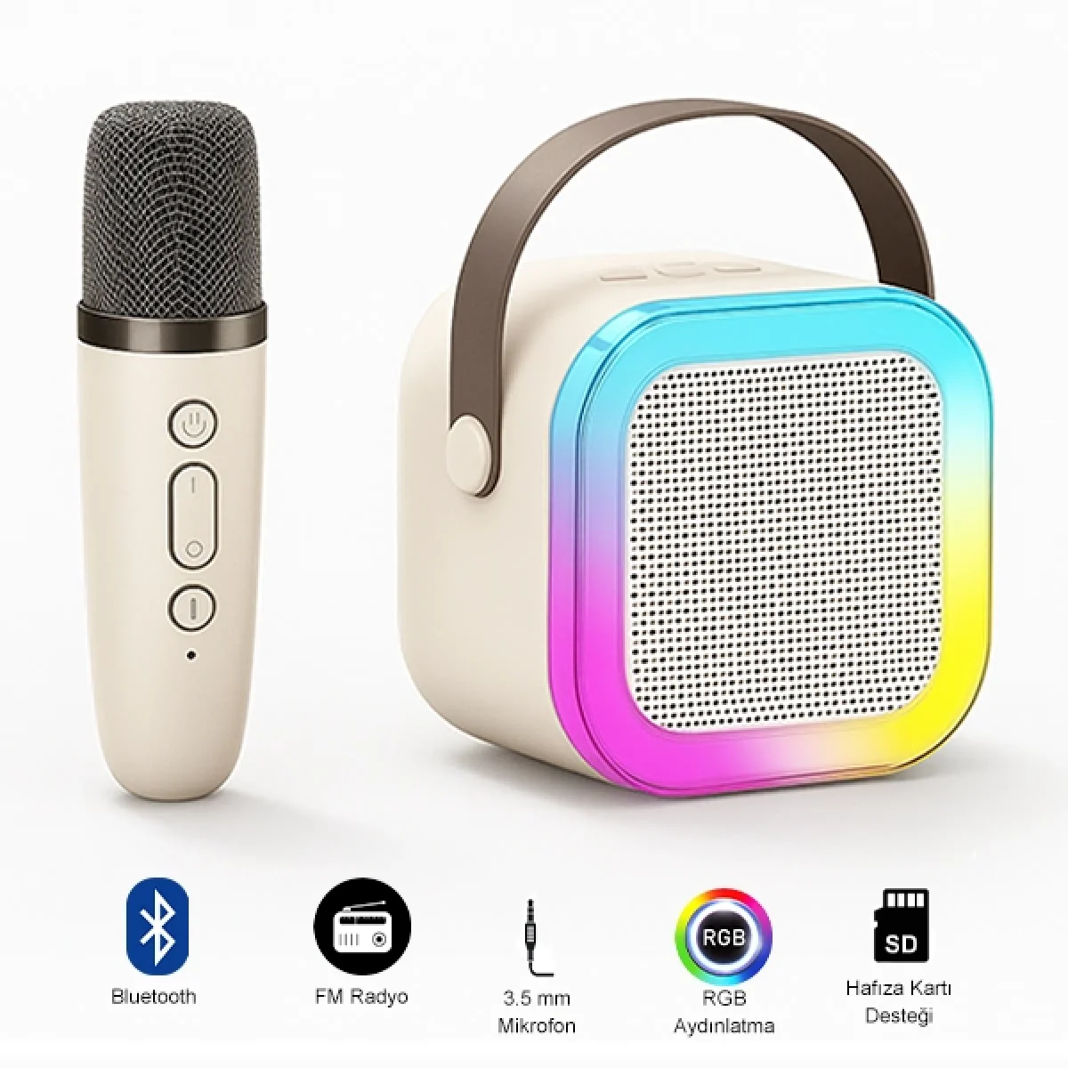 K12 Kablosuz Bluetooth Hoparlör Karaoke Mikrofon 5 Ses Efektli Rgb Ses Bombası Usb Sd FM Radyo