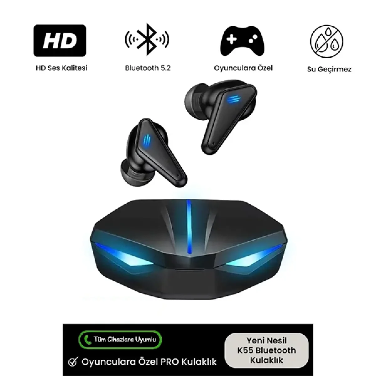 K55 Kablosuz Led Işıklı Oyuncu Bluetooth Kulaklık 5.0 Oyuncu Kulaklığı