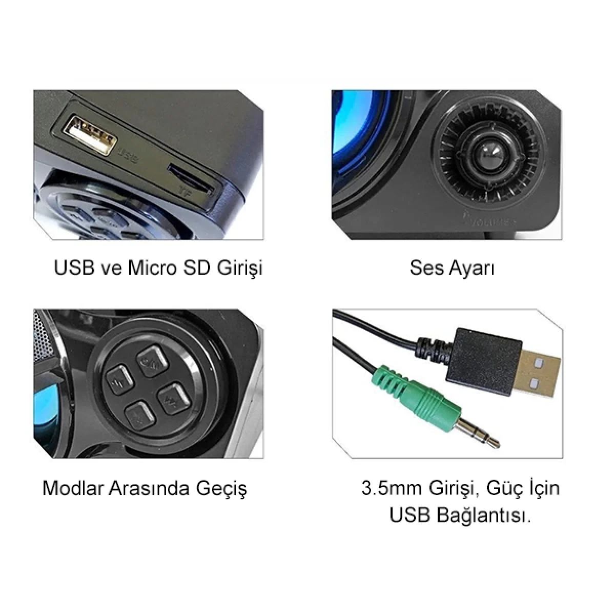 Leerfei SP-60 Usb SD Kart FM Radyo Karaoke Bluetooth Rgb Işıklı 2.1 Ses Sistemi Güçlü Ses