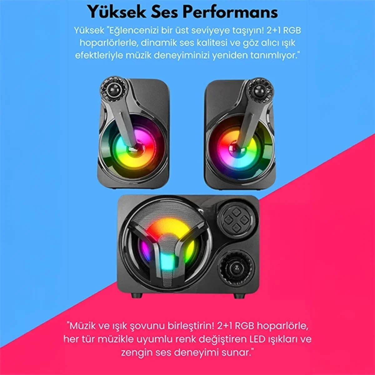 Leerfei SP-60 Usb SD Kart FM Radyo Karaoke Bluetooth Rgb Işıklı 2.1 Ses Sistemi Güçlü Ses