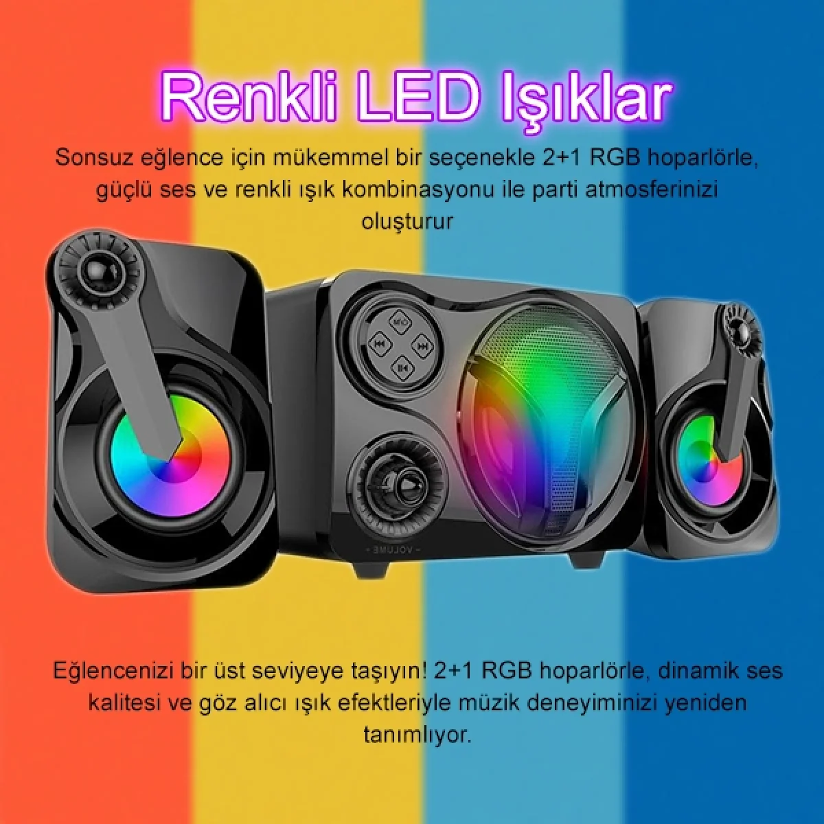 Leerfei SP-60 Usb SD Kart FM Radyo Karaoke Bluetooth Rgb Işıklı 2.1 Ses Sistemi Güçlü Ses