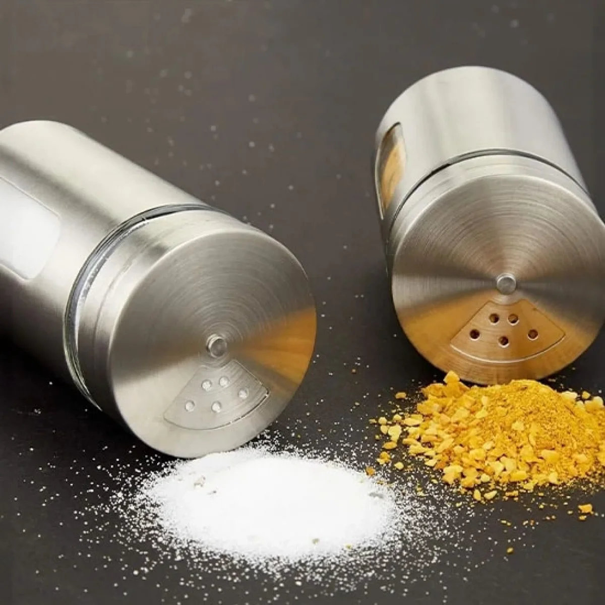 Metal Kaplamalı Cam Tuzluk Biberlik Baharatlık