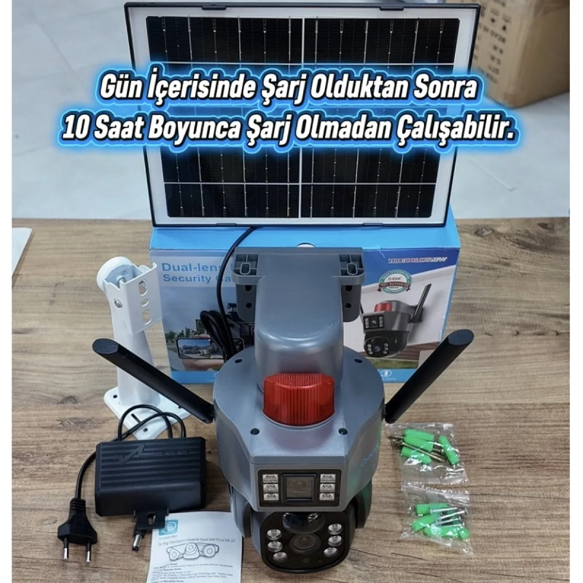 O-Kam 7015 4G Sim Kart Özellikli 360 Dönebilen Ultra HD Çift Lens Güneş Panelli Solar Güneş Enerjili Sirenli Güvenlik Kamerası