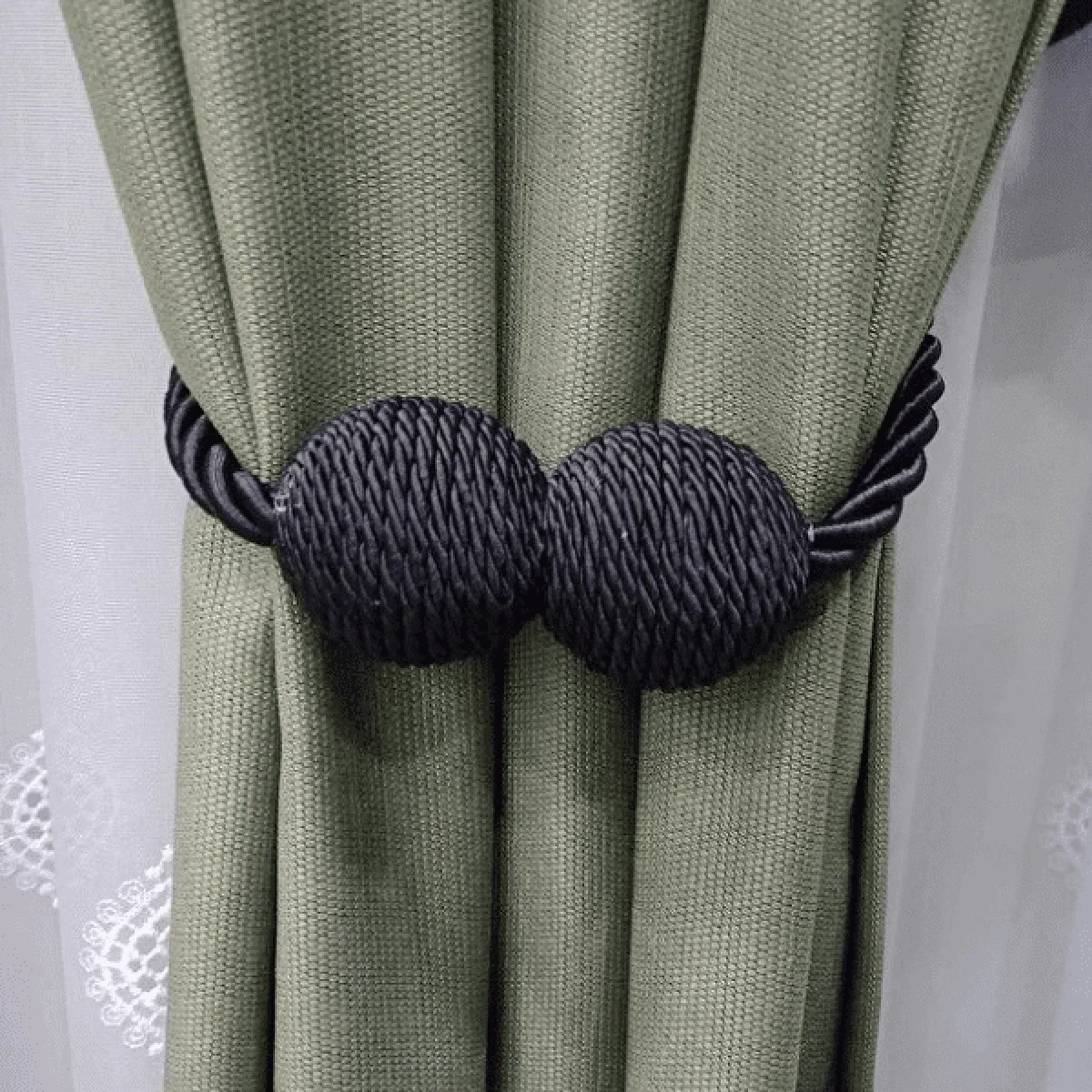 Örgülü Mıknatıslı Perde Mandalı Tokası Siyah