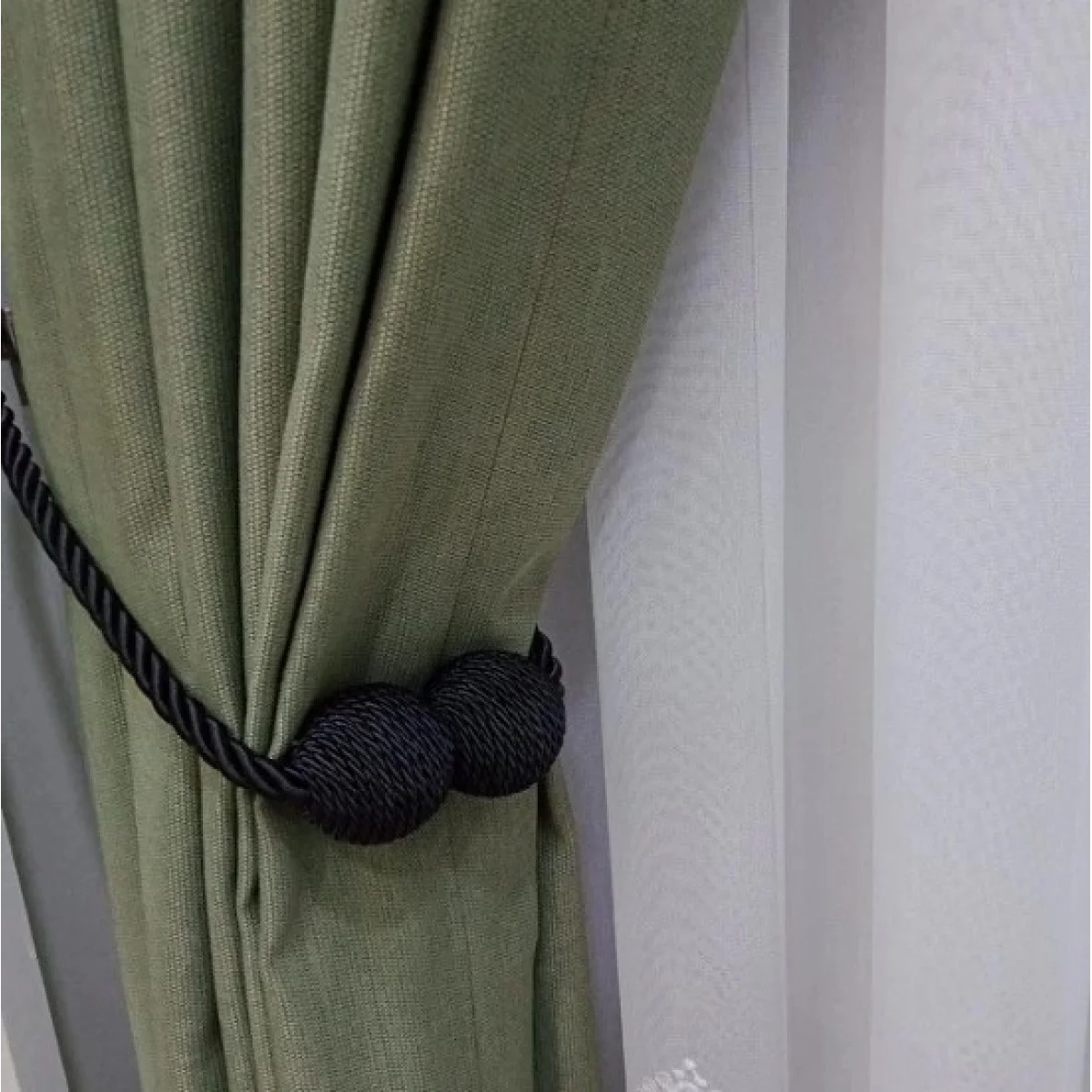 Örgülü Mıknatıslı Perde Mandalı Tokası Siyah