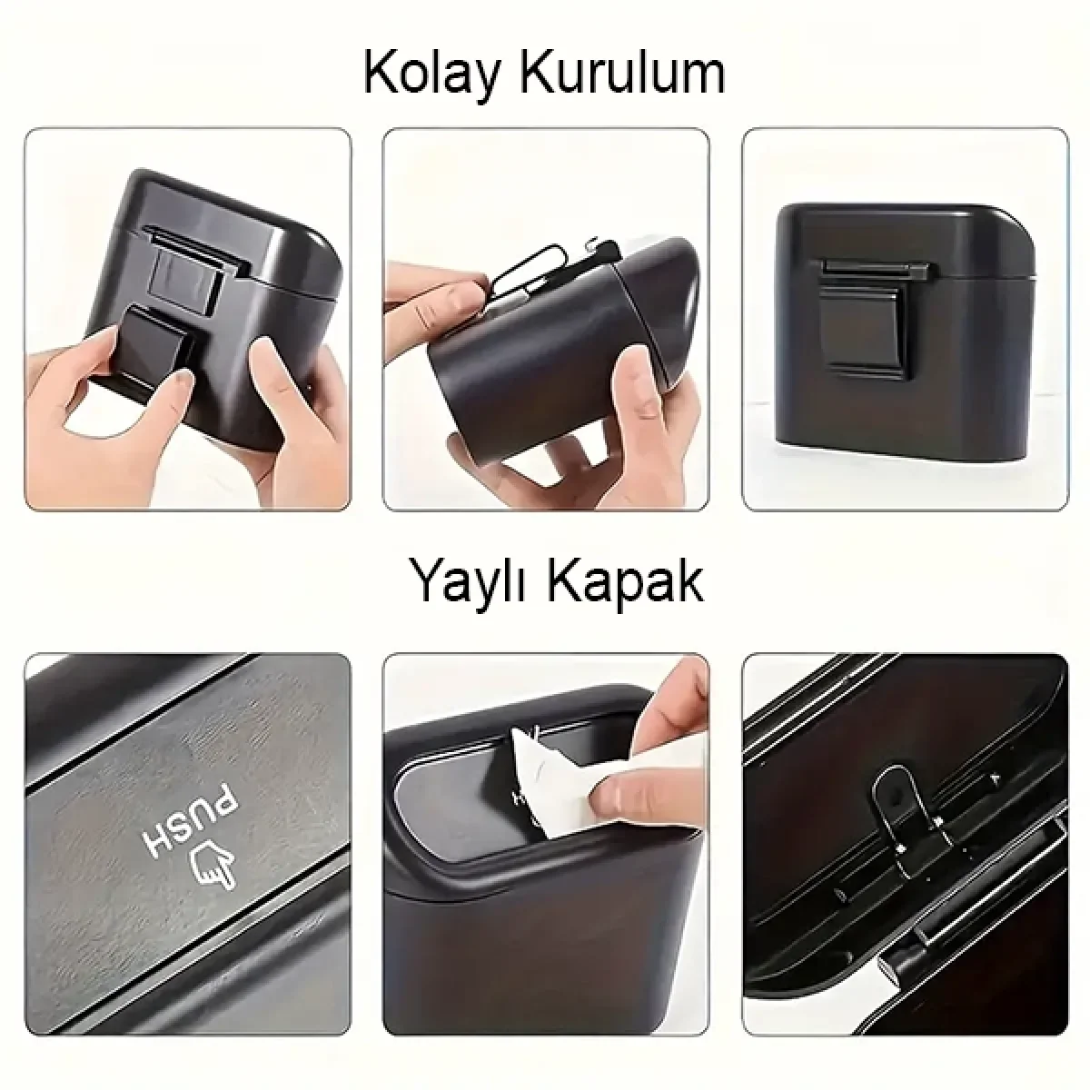 Oto Araba Çöp Kutusu Kapaklı Organizer Çöp Kovası Siyah Yüksek Kaliteli Malzeme