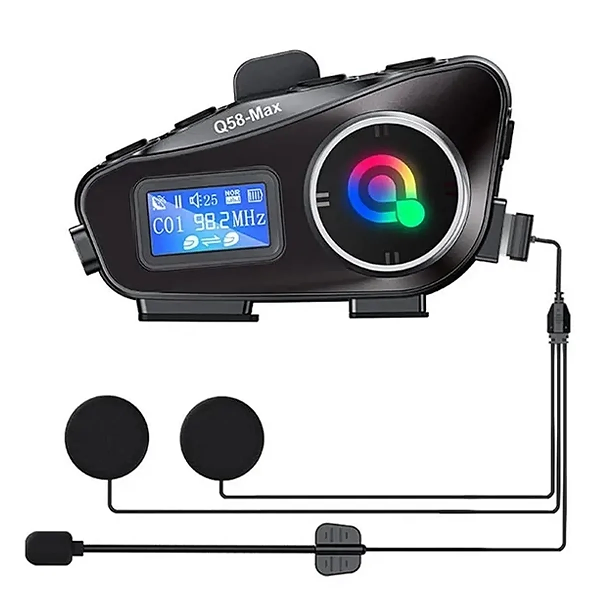 Q58 Max Kablosuz Motosiklet Kaskı İnterkom Kulaklık Çift Sürücü İletişimi 500m Işıklı Mp3 FM Radyo