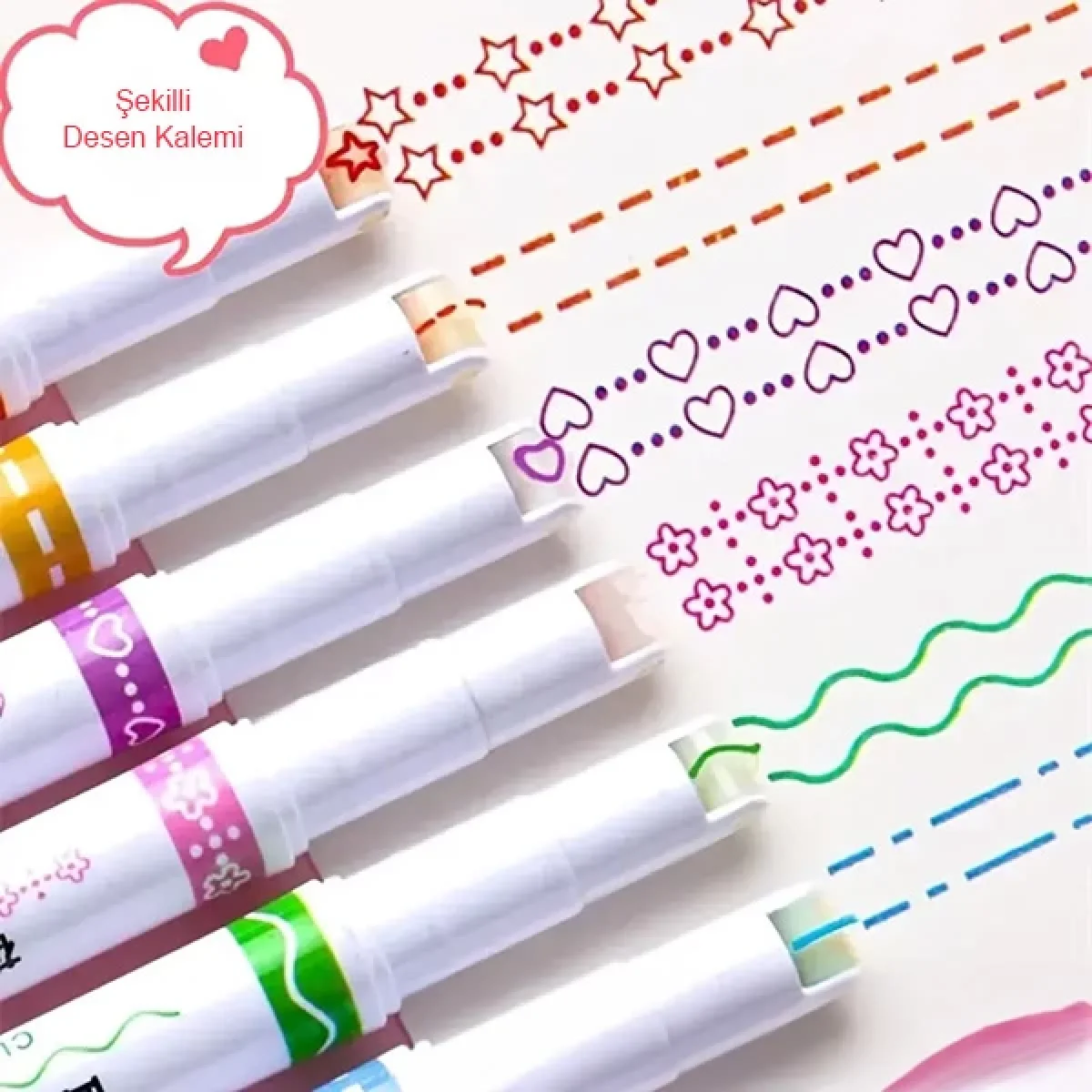 Renkli Şekilli Desen Baskılı 6 Lı Kalem Seti Not Alma Yazma Çizim İçin