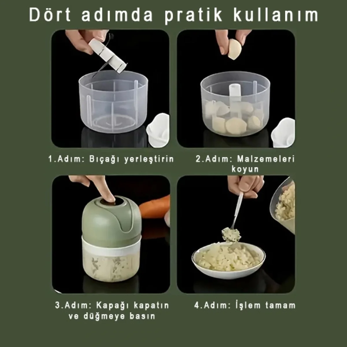 Şarjlı Mini El Rondosu Gıda Doğrayıcı 3 Bıçaklı