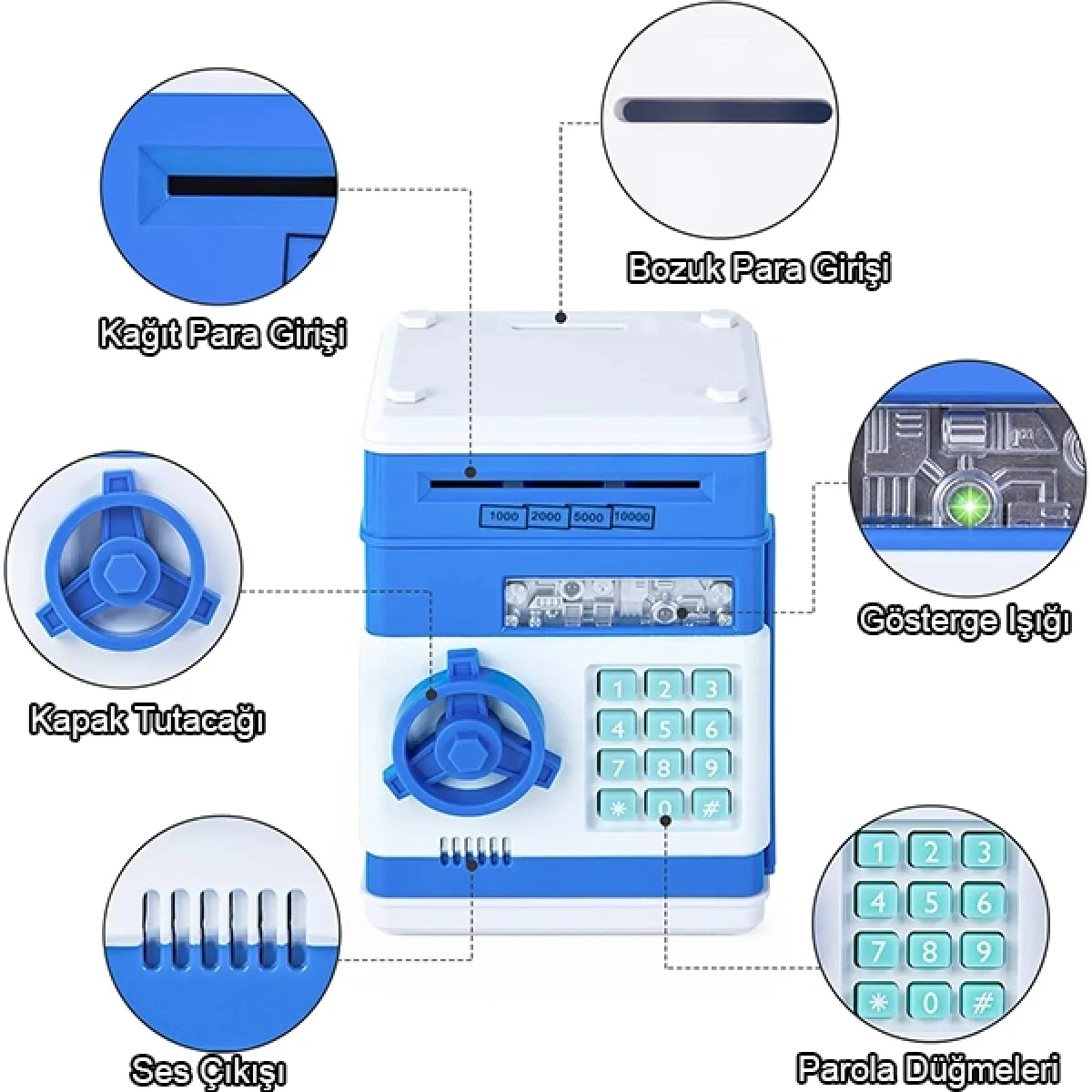 Şifreli ATM Kumbara Kasa Otomatik Mavi