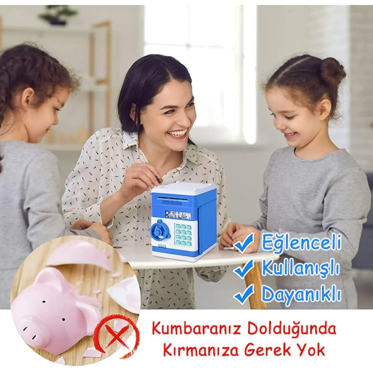 Şifreli ATM Kumbara Kasa Otomatik Mavi