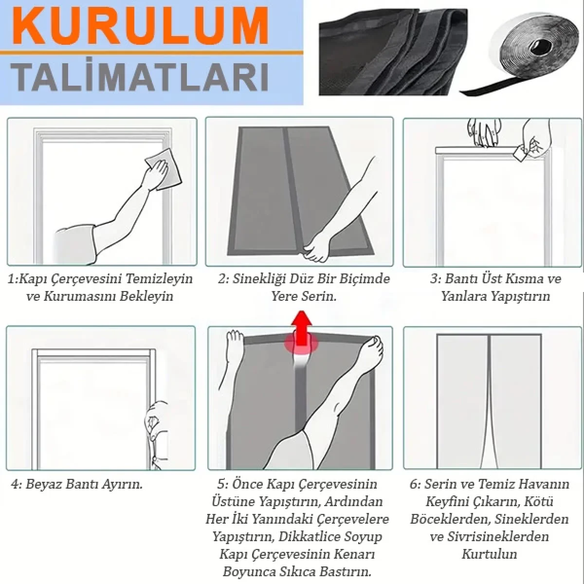 Siyah Mıknatıslı Kapı Sinekliği 105 x 210 cm