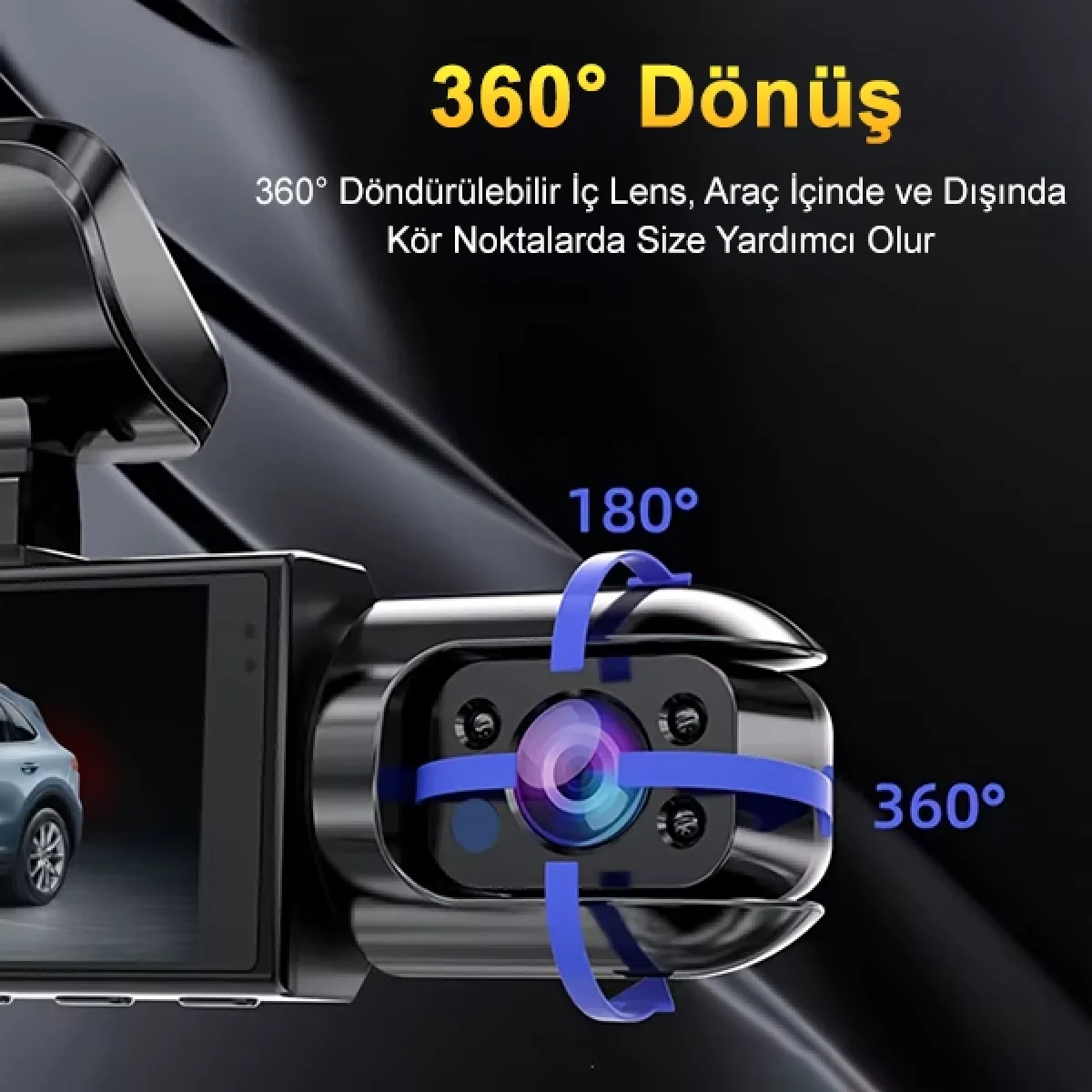 V9 1296P Super HD Çift Kameralı Wifi GPS Özellikli Araç Kamerası G Sensör Gece Görüşlü Geniş Açılı