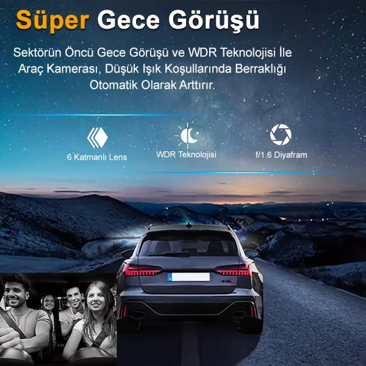 V9 1296P Super HD Çift Kameralı Wifi GPS Özellikli Araç Kamerası G Sensör Gece Görüşlü Geniş Açılı