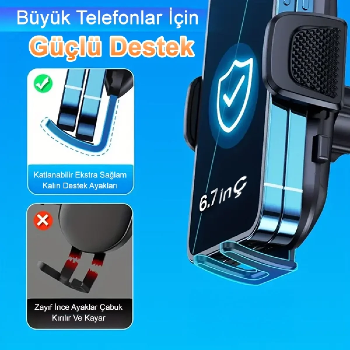 Vakumlu Torpido Üstü Araç Telefon Tutucu Ayarlanabilir Uzun Kollu