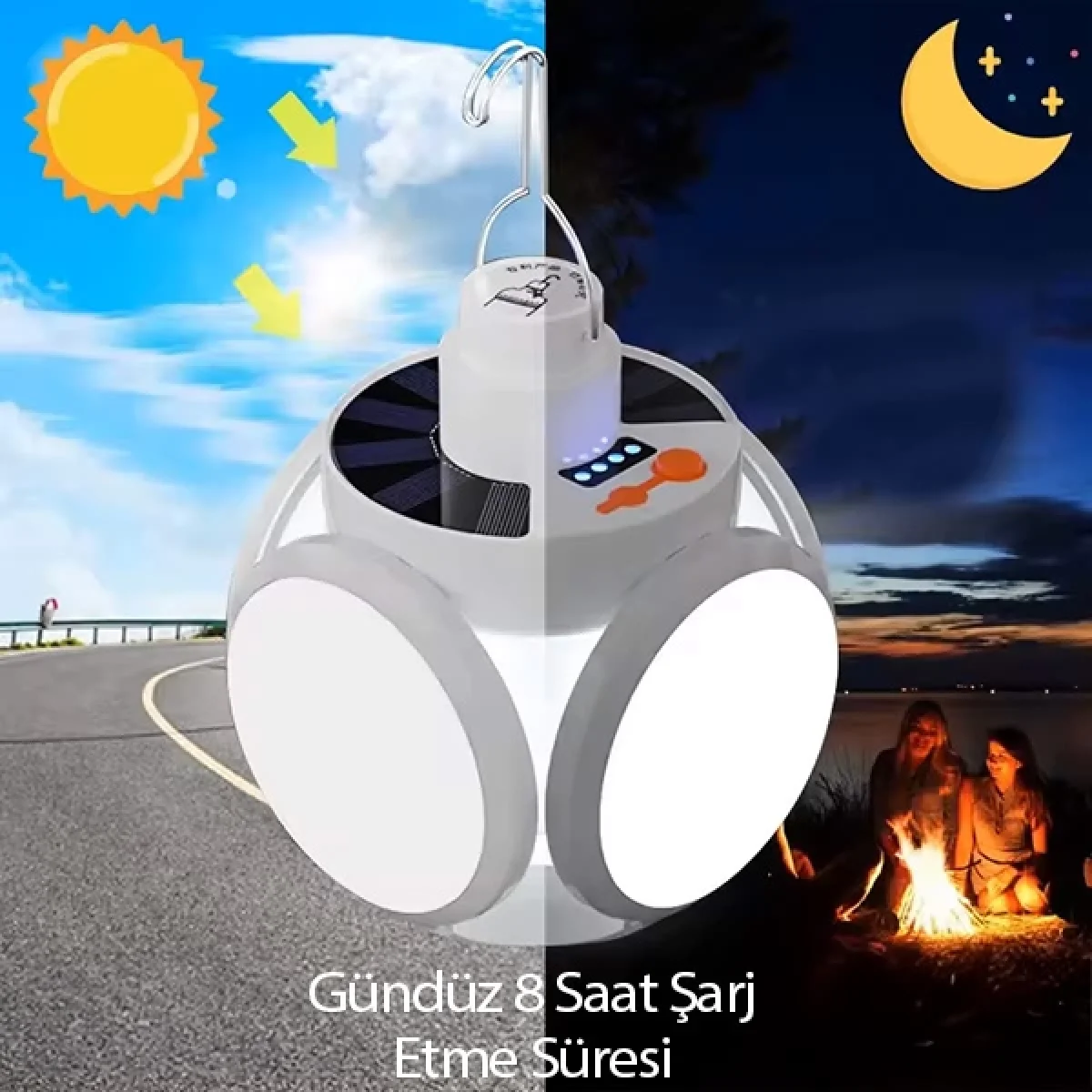 Yuvarlak Solar Led Güneş Enerjili Kamp Lambası