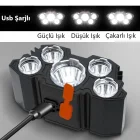150w Ultra Güçlü Led Şarjlı 5 Led Kafa Feneri