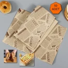 50 Adet Desenli Yağlı Kağıt Vintage Gazete Sunum Kağıdı Servis Kağıdı