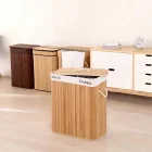 Bambu Natürel Çift Hazneli Çamaşır Sepeti 2 Li Kirli Sepeti
