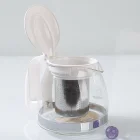 Ateşe Dayanıklı Süzgeçli Cam Demlik 700 ml Beyaz