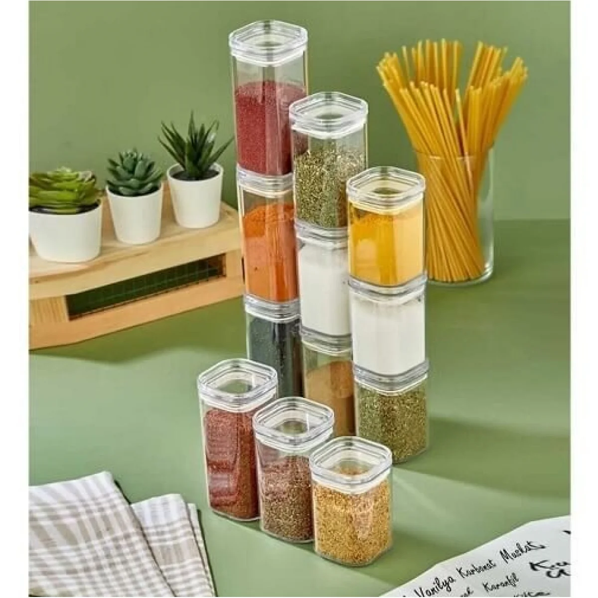 12 Adet Mika Hava Geçirmez Vakumlu Baharatlık