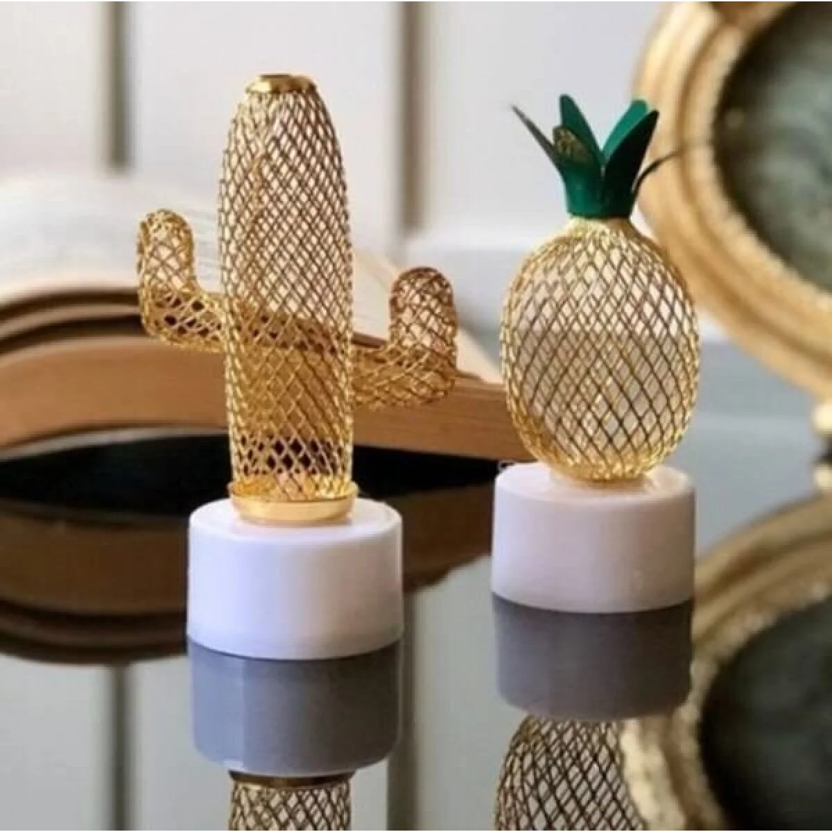 2 Li Metal Ananas ve Kaktüs Mini Gece Lambası