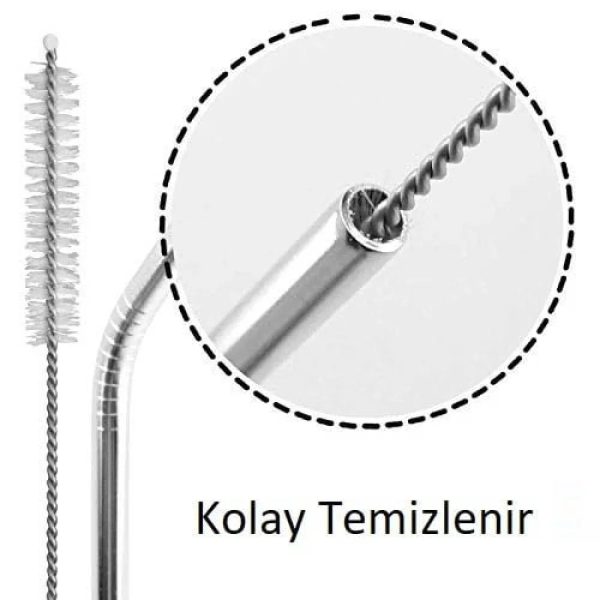 2 Li Paslanmaz Çelik Pipet ve Temizleme Fırçası