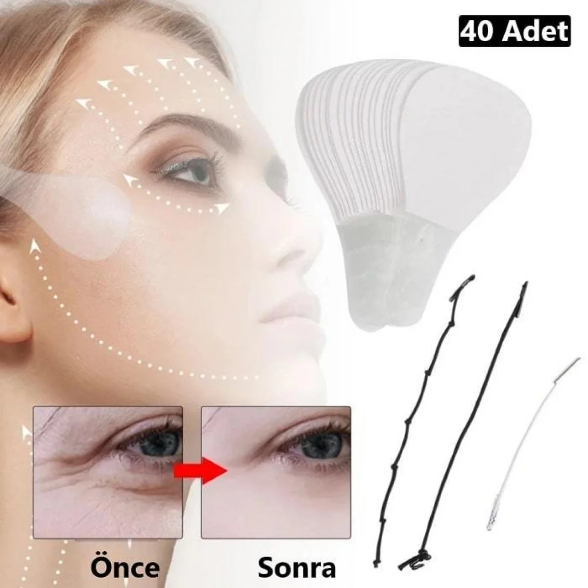 40 Adet İpli Yüz Kaş Göz Boyun Gerdirme Bandı