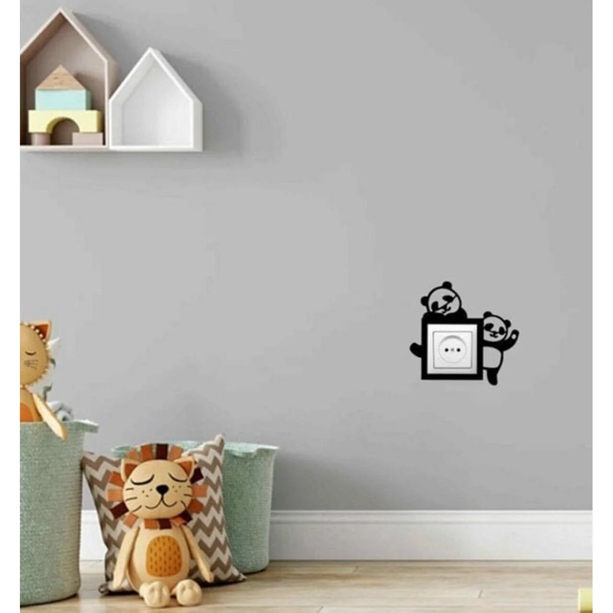 Ahşap Dekoratif Priz Kenarı Süsü Pandalı