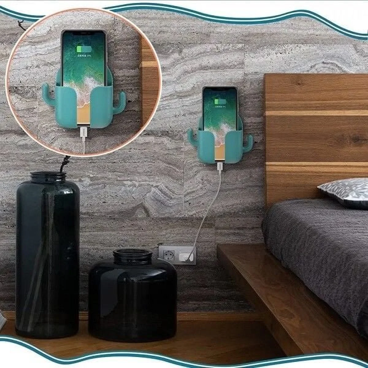 Askılı Duvara Yapışan Telefon Kumanda Tutucu