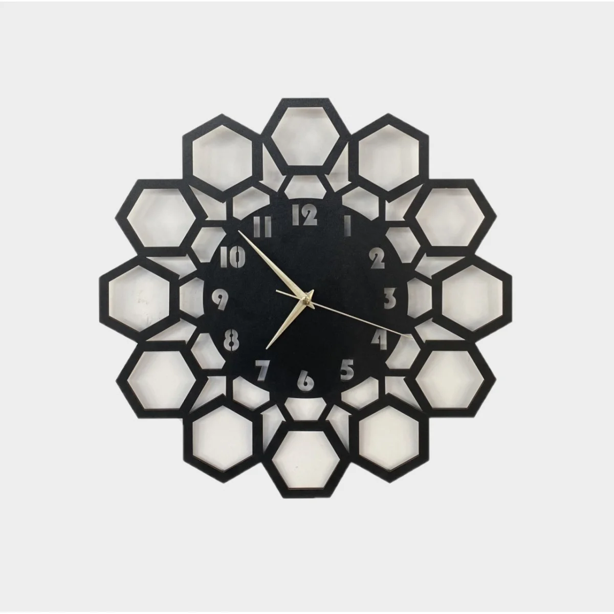 Dekoratif Lazer Kesim Altıgen Kenarlı Duvar Saati